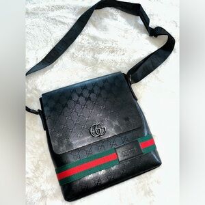 Gucci Web Messenger Bag (Black Leather)